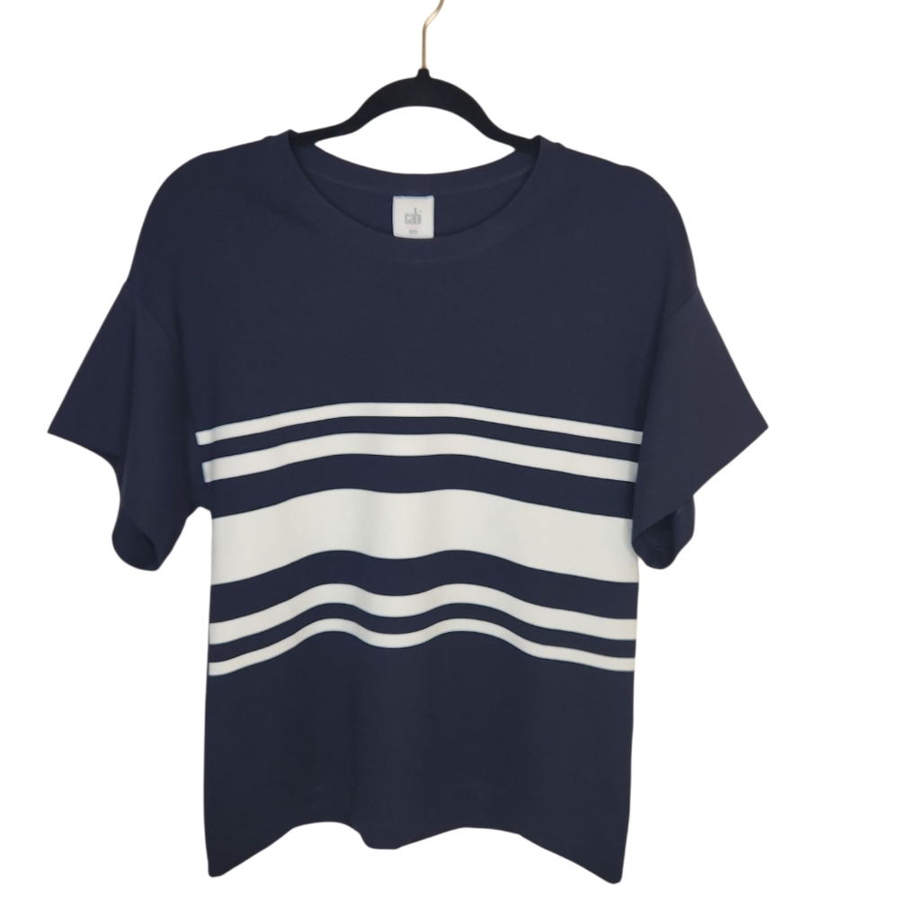 NWT CABI Women's Classic Navy and White Boxy Short Sleeve Catamaran Tee Size XXS